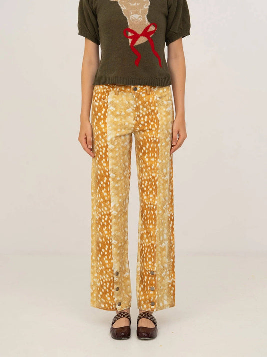Jeans in denim con stampa cervo a gamba larga