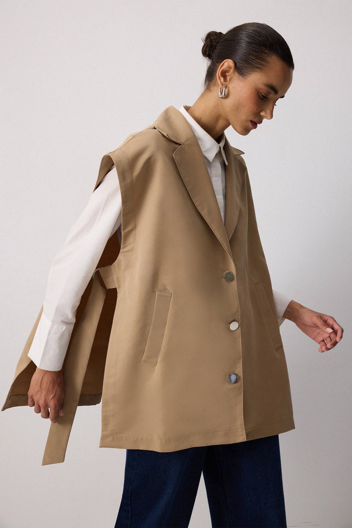 Gilet oversize con spacchi color visone