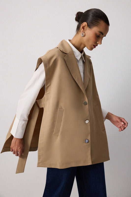 Gilet oversize con spacchi color visone