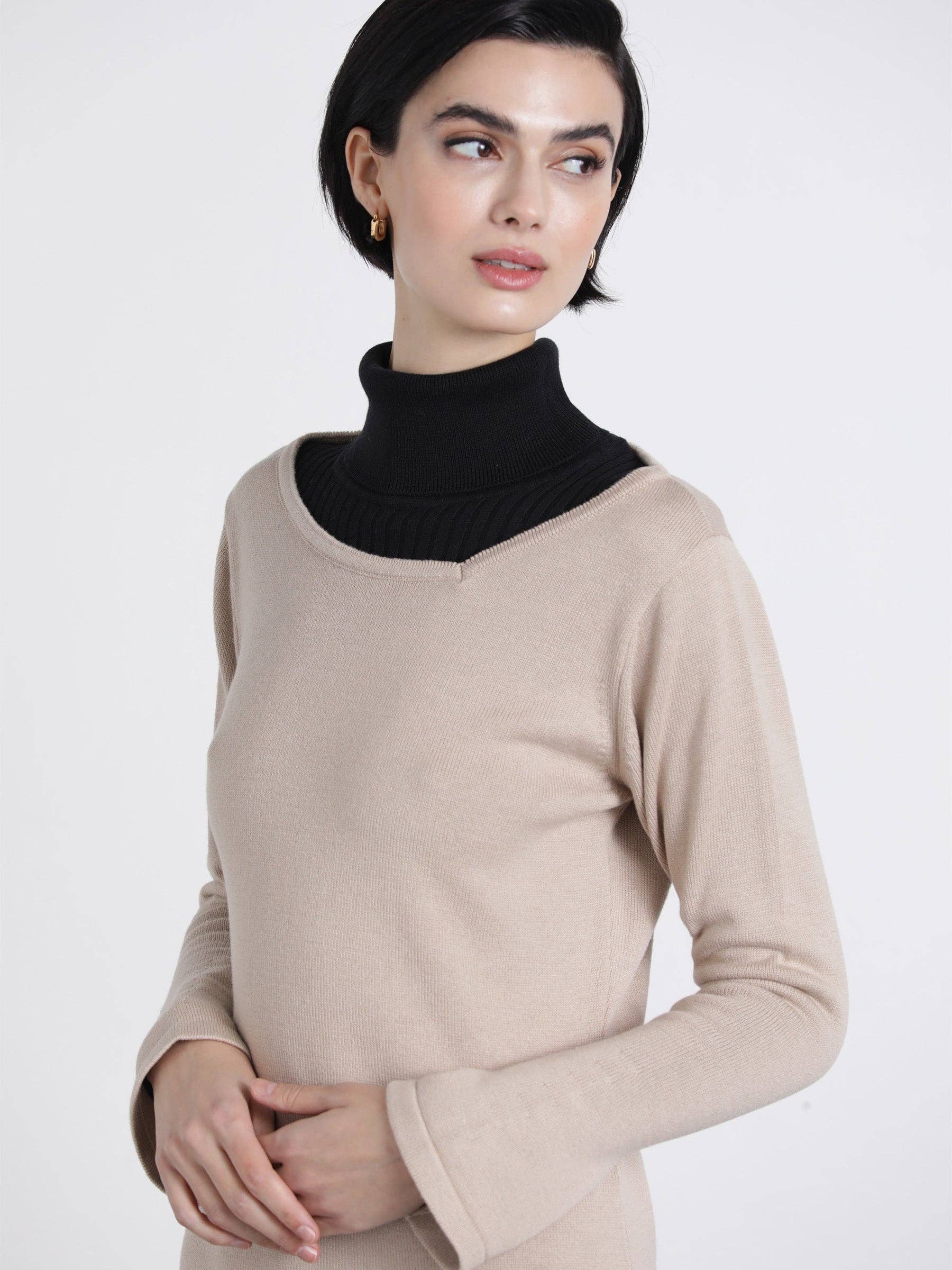 Maglia in Maglia con Scollo Laterale e Manica Lunga
