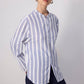 Camicia a righe blu e bianche in misto cotone con collo alla coreana