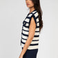 Cardigan smanicato a righe blu navy