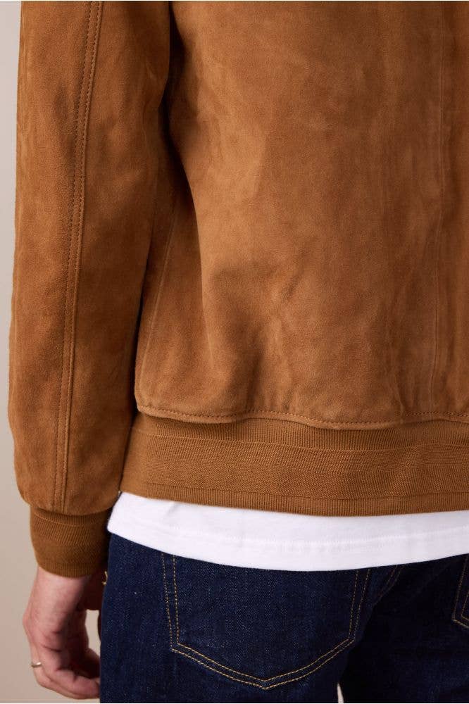 Giacca Mac in pelle scamosciata color caramello