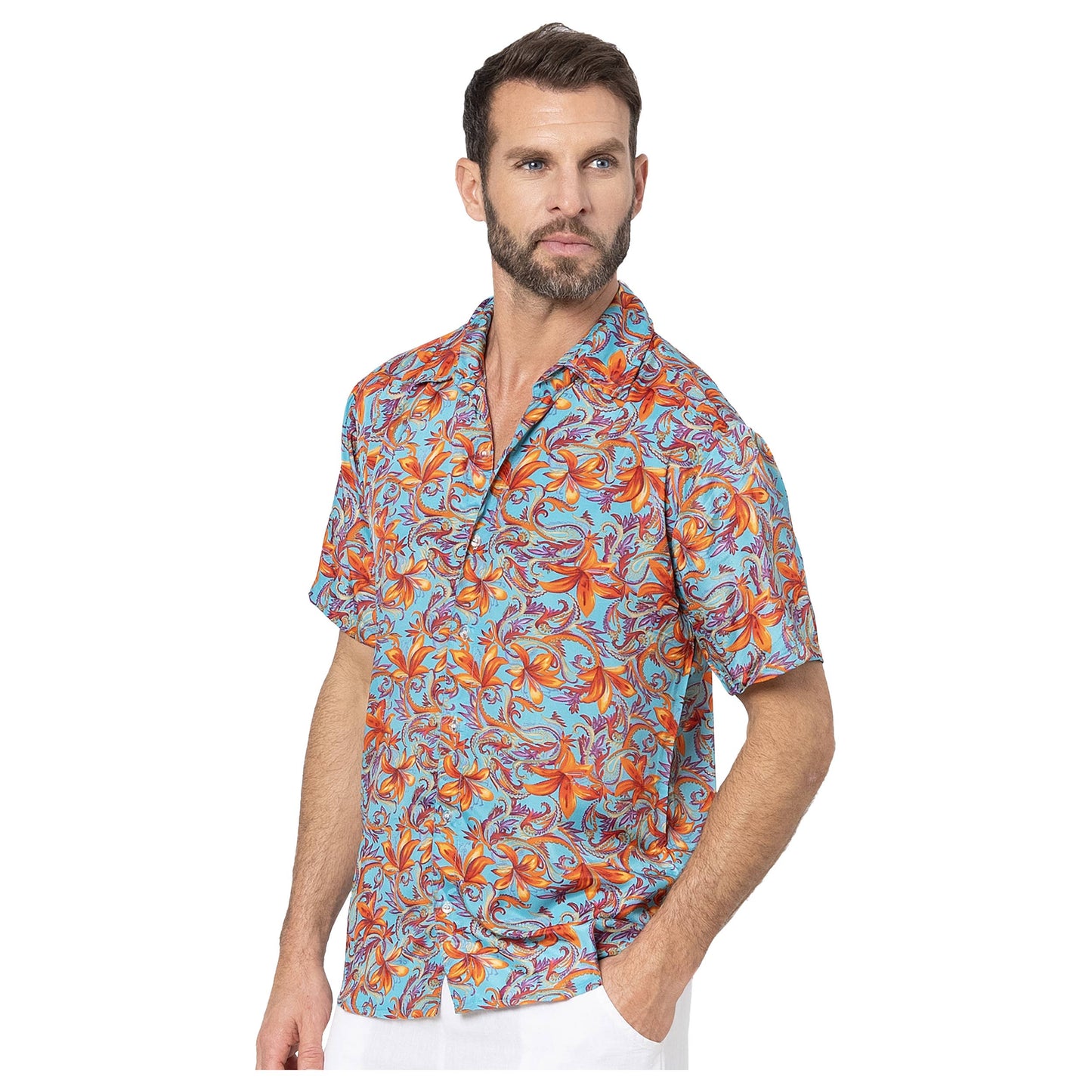 Camicia estiva a manica corta con stampa tropicale