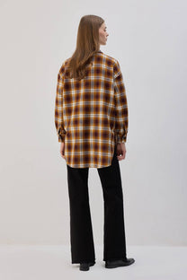 Camicia in tweed a quadri senape