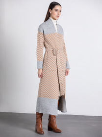 Cappotto lungo jacquard con cintura