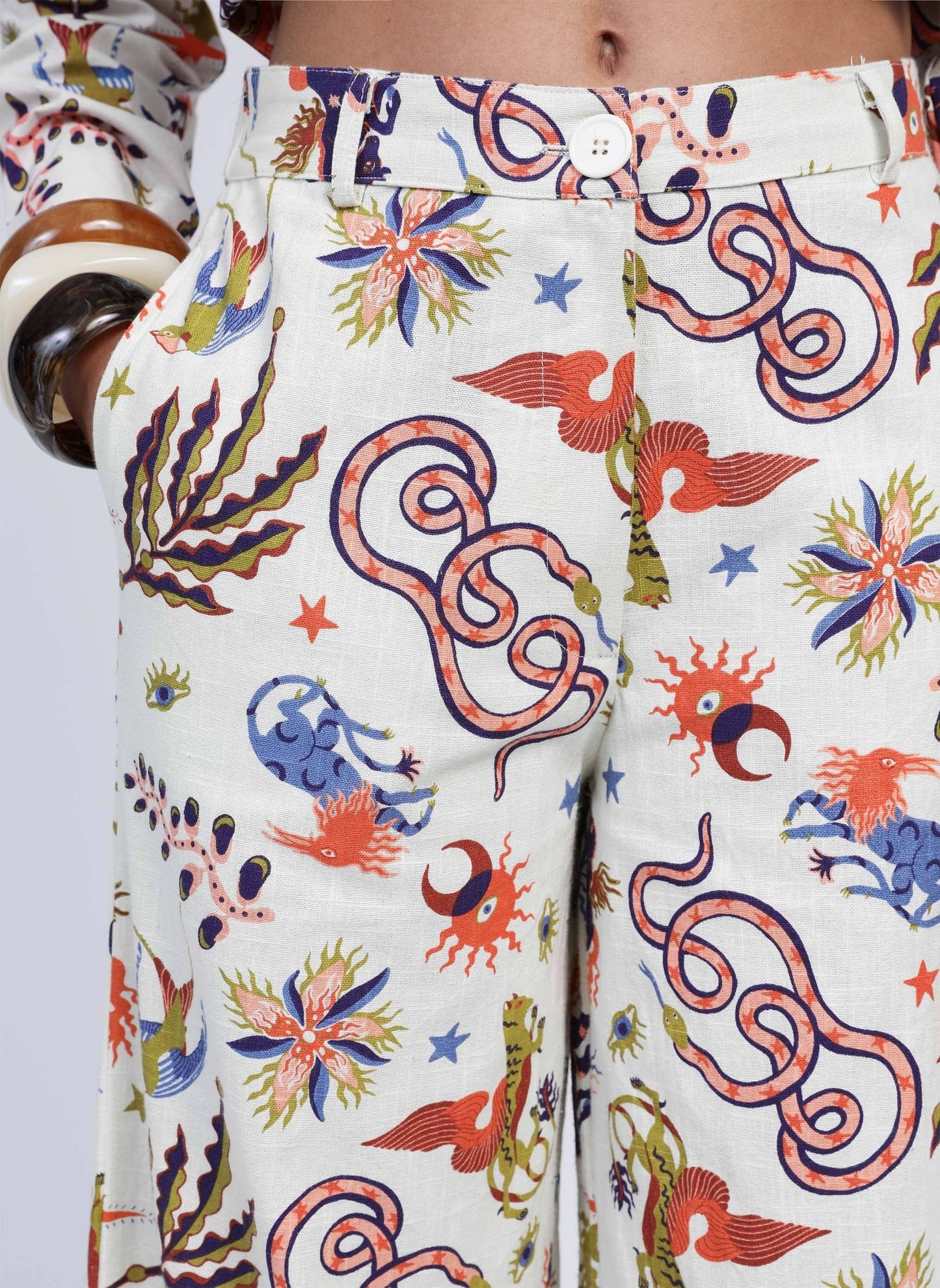 Pantaloni Rossy a fantasia écru