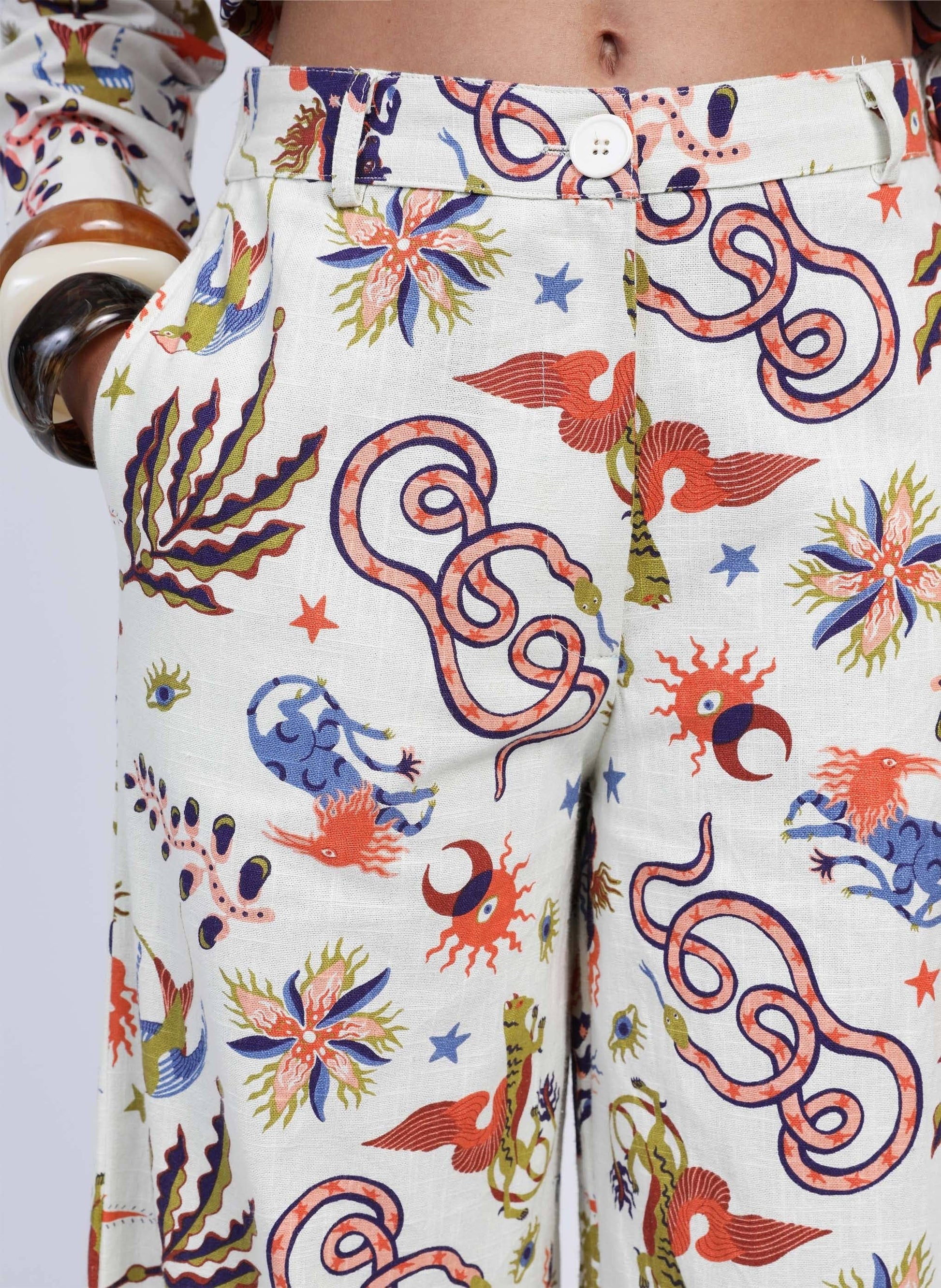 Pantaloni Rossy a fantasia écru