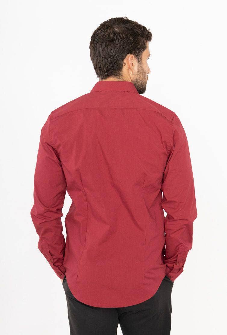 Camicia slim fit elasticizzata bordeaux da uomo