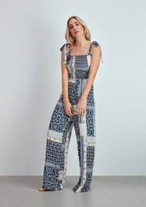 Tuta lunga patchwork con vita elasticizzata