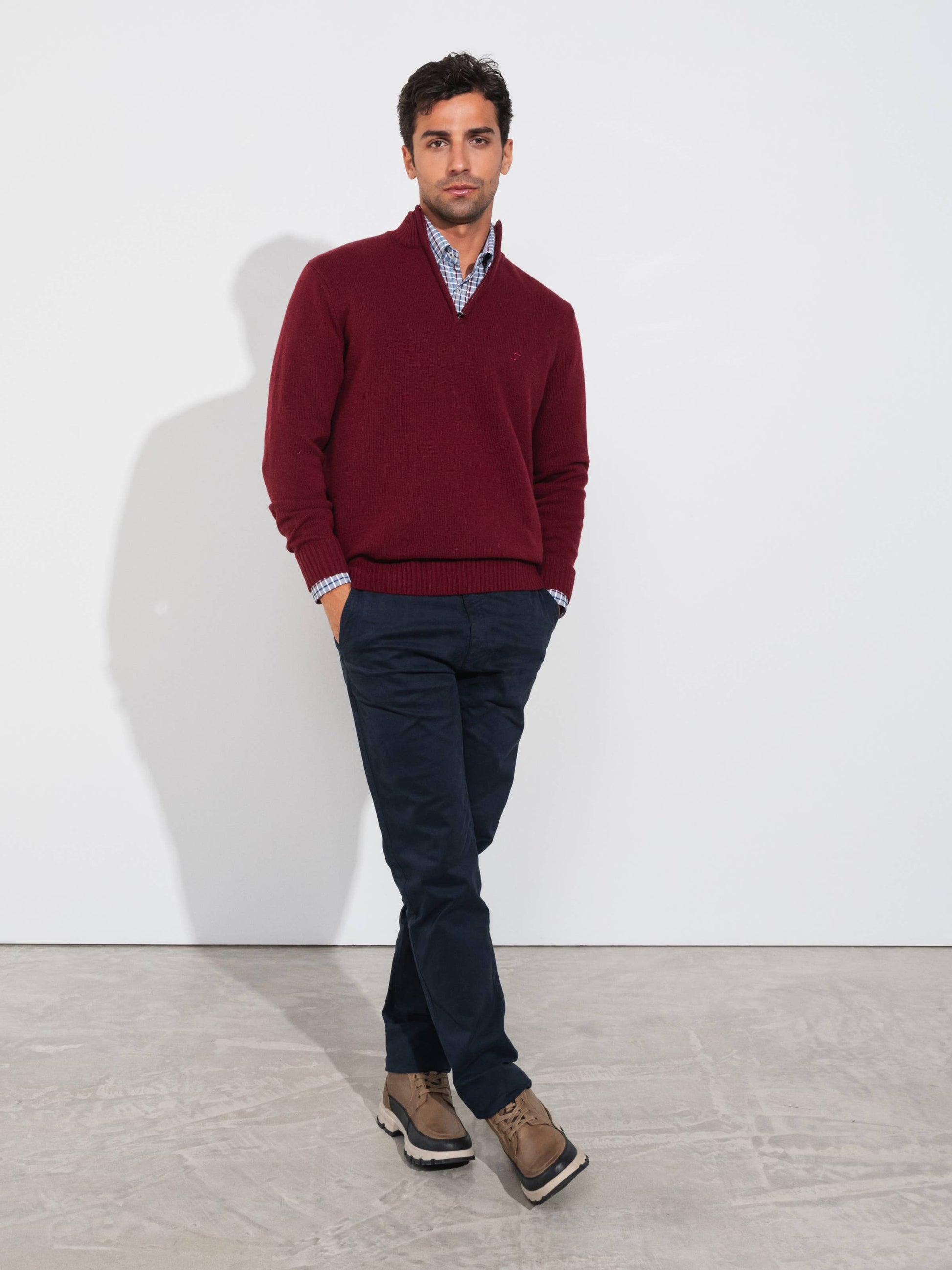 Polo in maglia uomo in lana con mezza zip