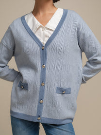 Cardigan in maglia a spina di pesce con bottoni