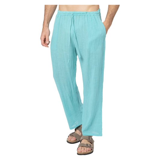 Pantaloni lunghi estivi in cotone turchese