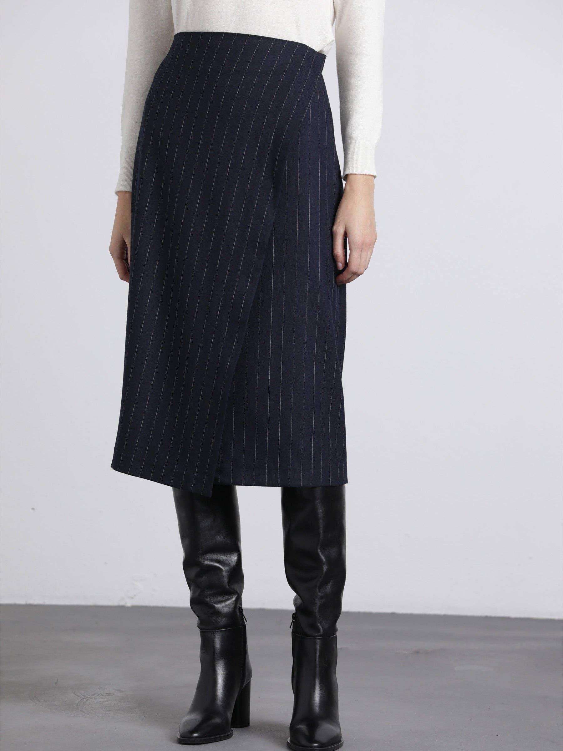 Gonna midi gessata blu navy
