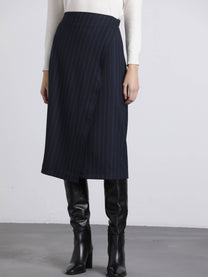 Gonna midi gessata blu navy