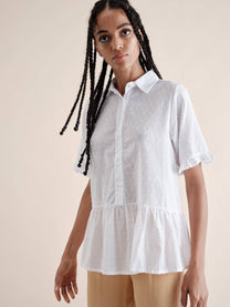 Blusa Plumetis in Cotone Bianco