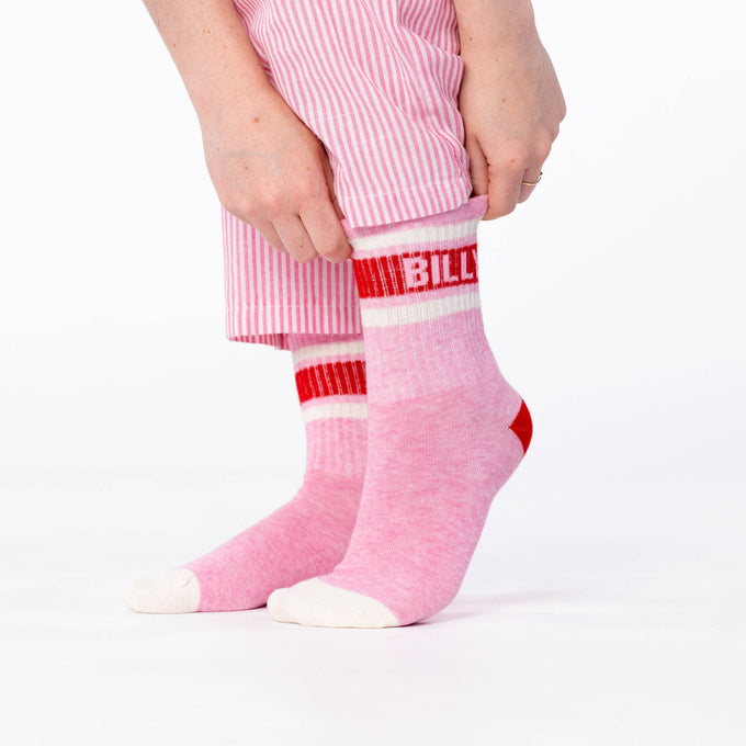 Calzini da tennis rosa a righe con logo