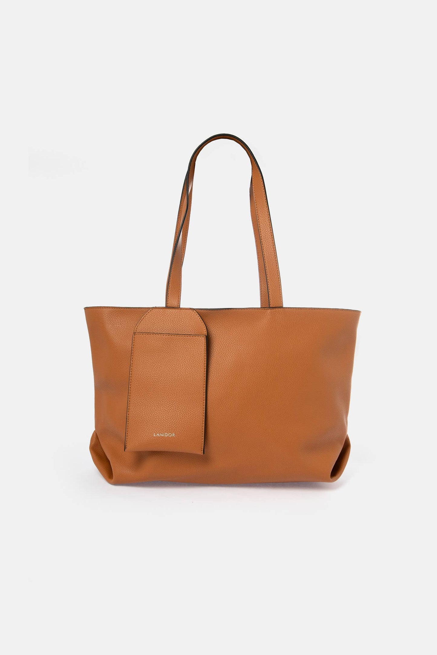 Borsa tote in ecopelle con tracolla e pendente logo