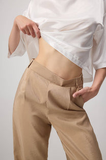 Pantaloni palazzo a vita alta in tessuto fluido
