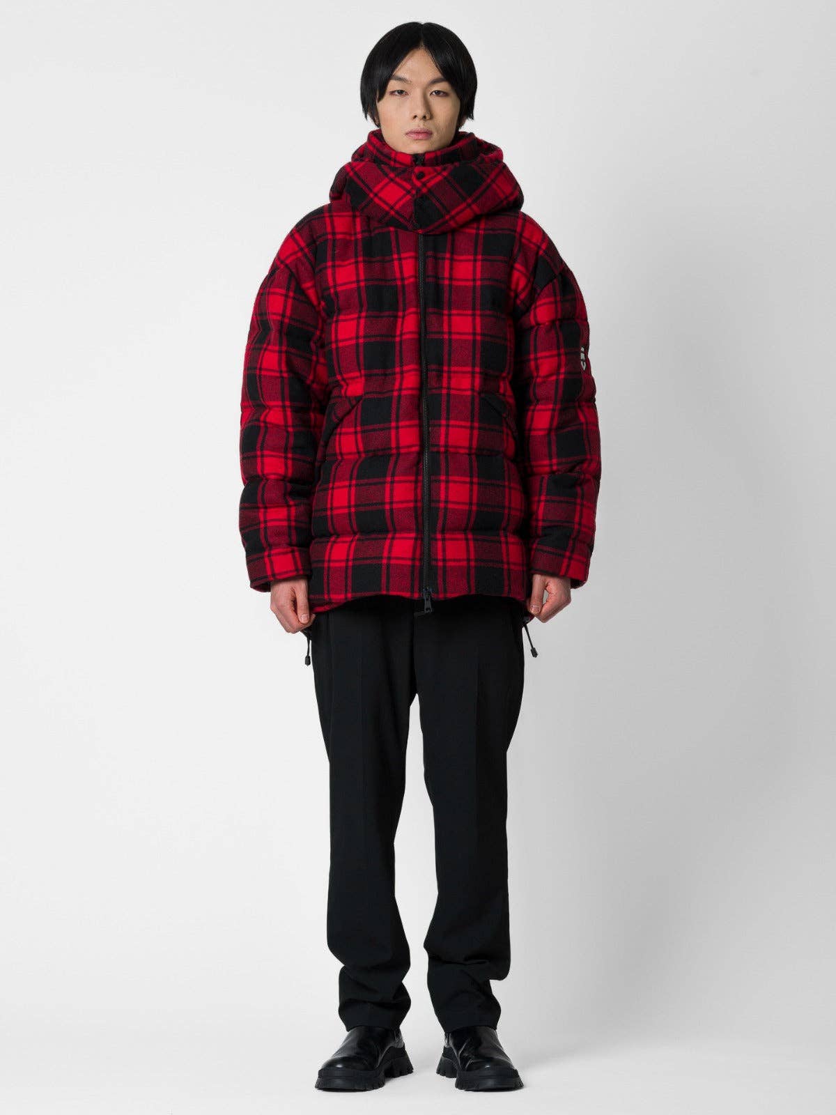 Parka Tartan Imbottito con Cappuccio Rimovibile