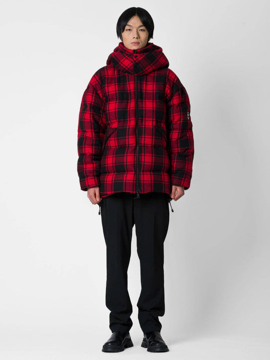 Parka Tartan Imbottito con Cappuccio Rimovibile