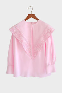 Tunica rosa con maxi colletto ricamato