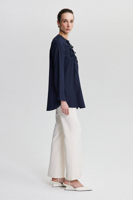 Camicia in popeline con dettaglio a nastro