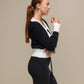 Cardigan donna cropped bicolore in maglia