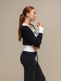 Cardigan donna cropped bicolore in maglia