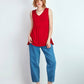 Top smanicato con scollo a V in viscosa