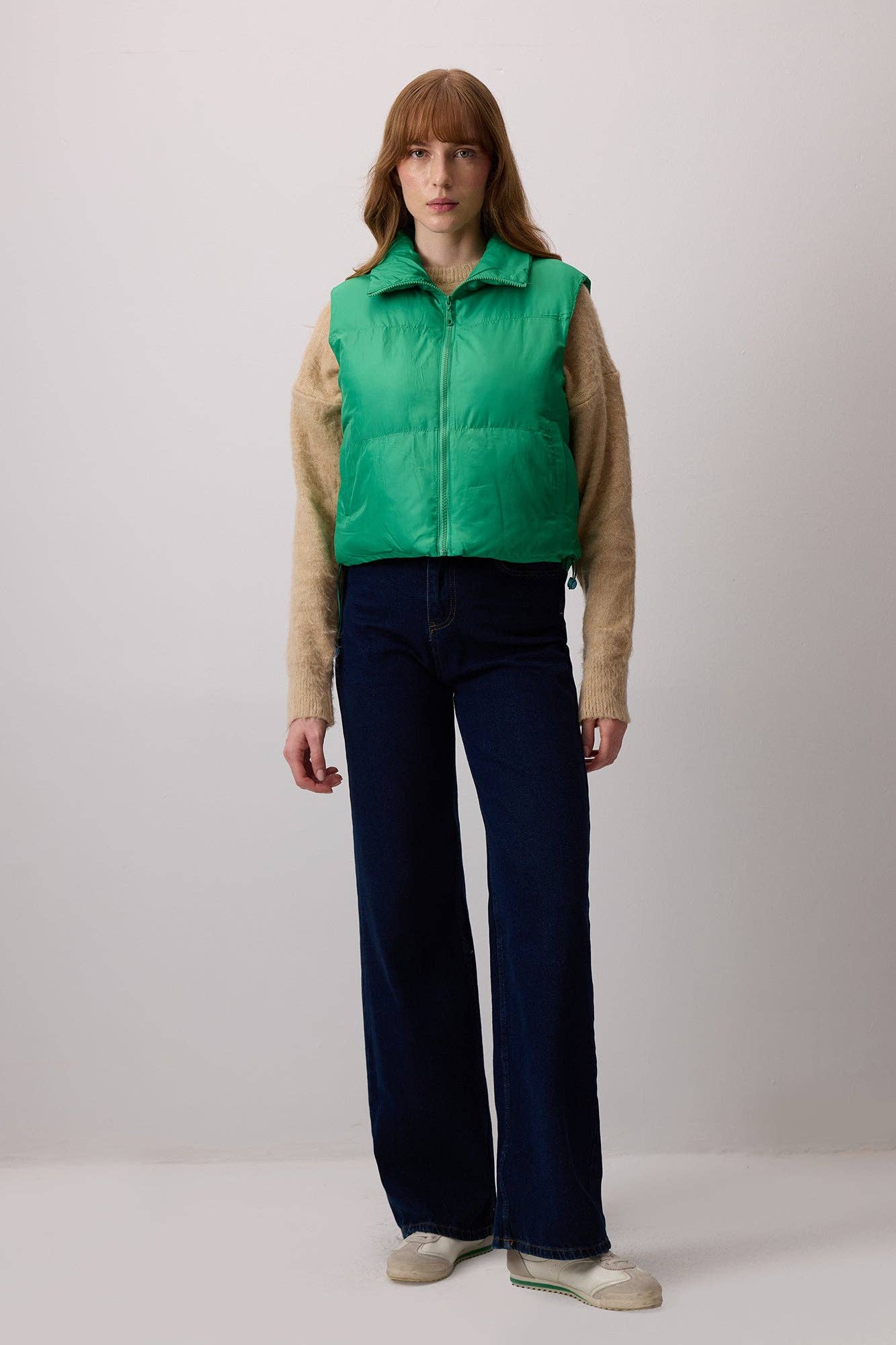 Gilet imbottito con zip verde