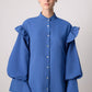 Camicia blu reale con volant in misto lino