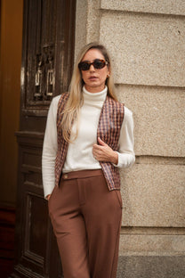 Gilet con paillettes a quadri multicolore