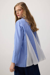 Camicia oversize a righe con inserti in chiffon