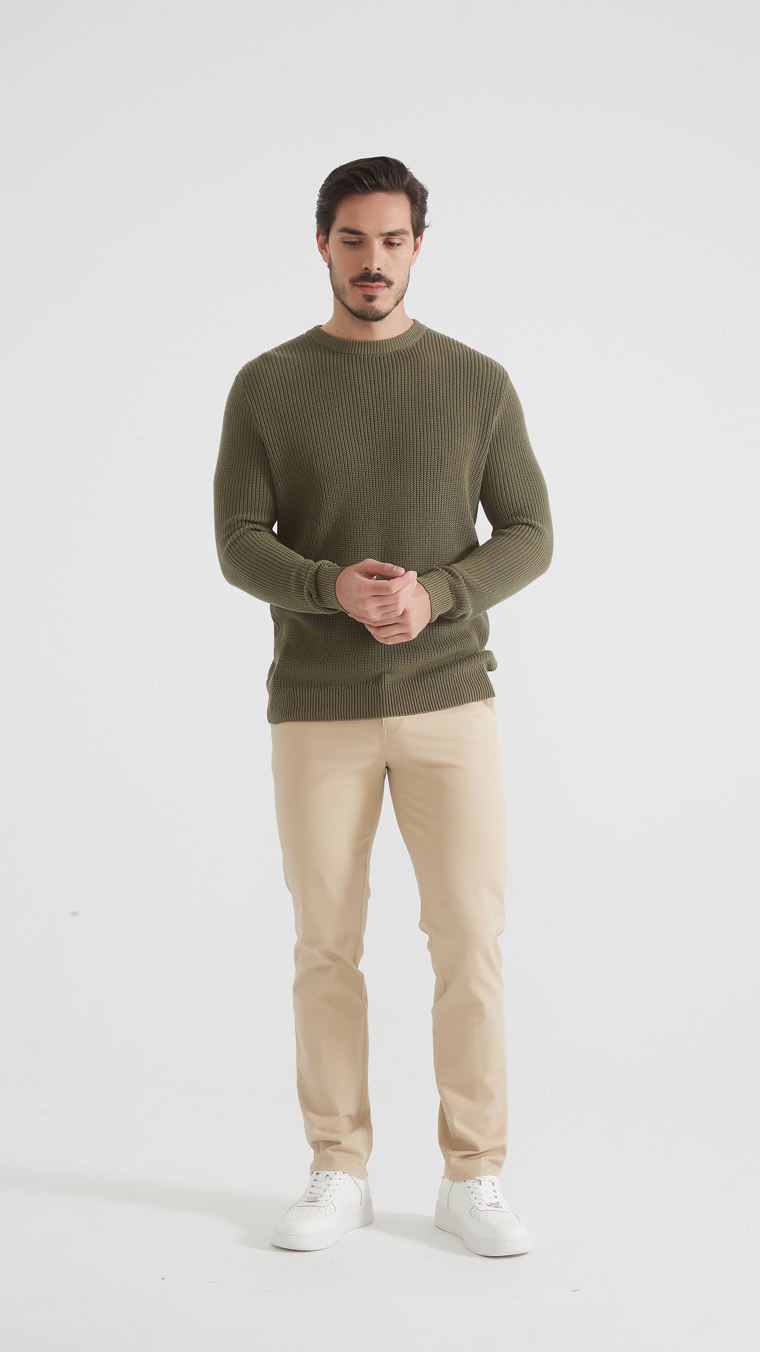 Maglione girocollo in cotone verde