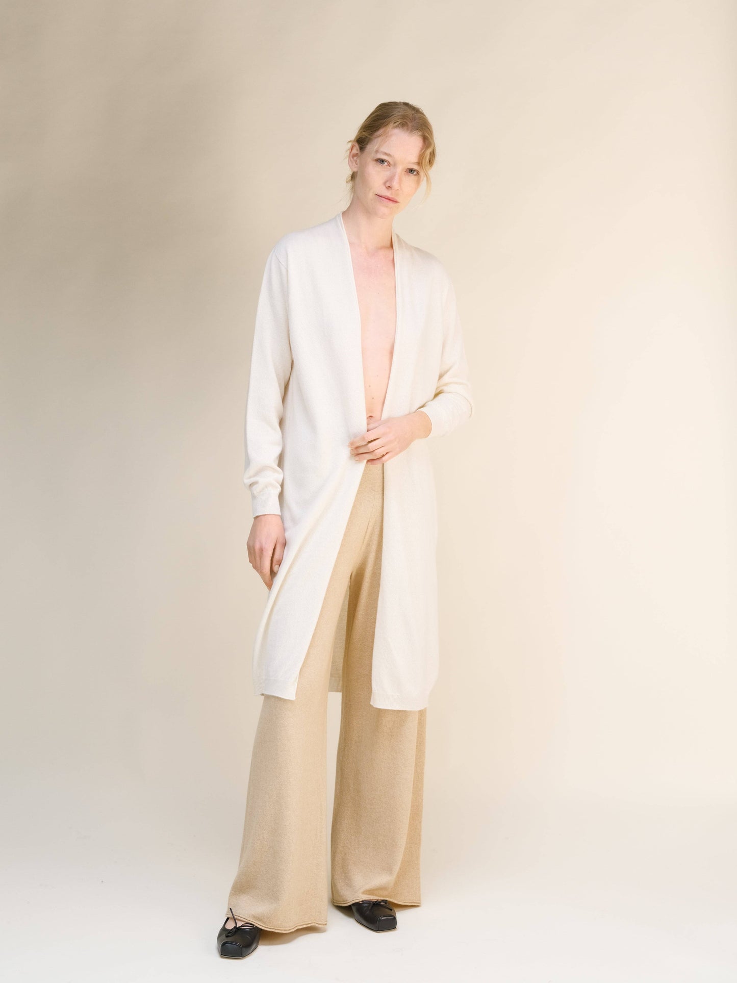 Cardigan lungo superfine in misto cashmere con maglia 3D senza cuciture