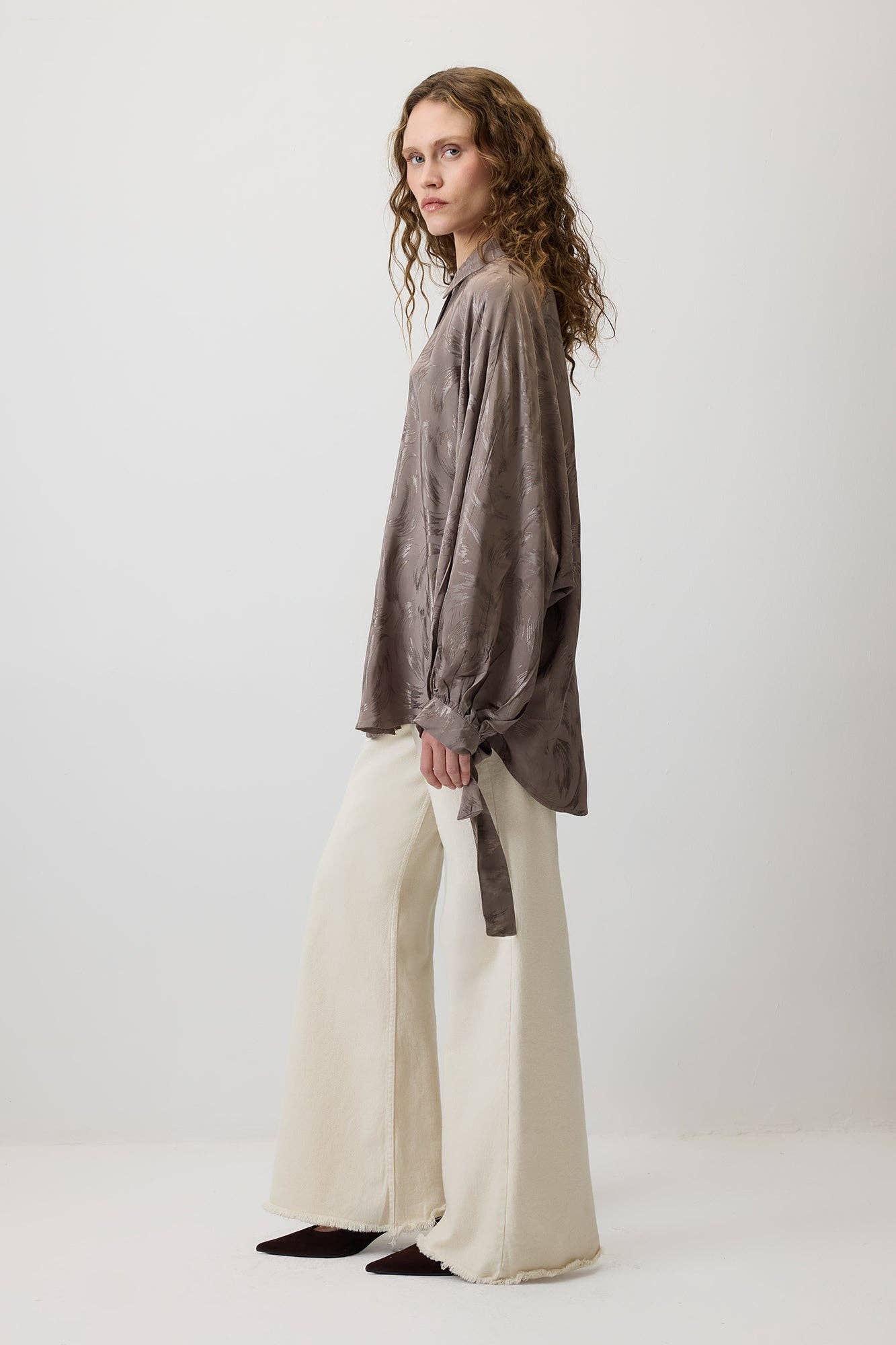 Camicia jacquard oversize con maniche a palloncino
