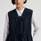Gilet lungo in popeline arricciato blu navy