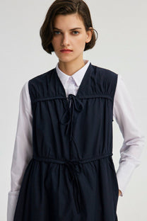 Gilet lungo in popeline arricciato blu navy
