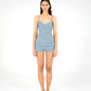 Top arricciato in jersey blu con scollo a cuore