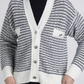 Cardigan in maglia bicolore a righe con bottoni