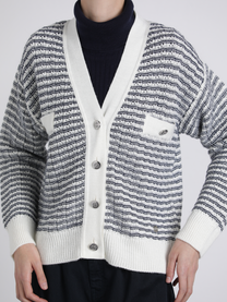 Cardigan in maglia bicolore a righe con bottoni