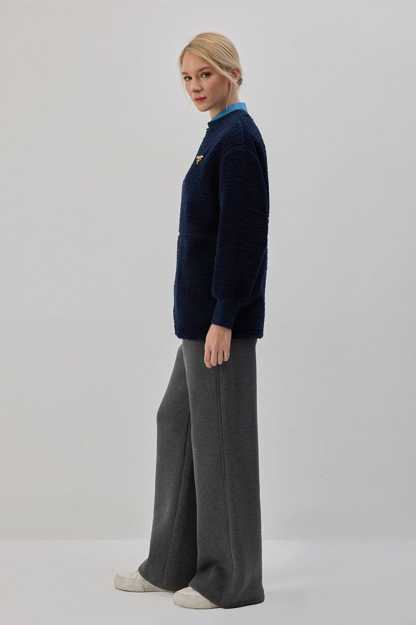 Felpa in pile blu navy