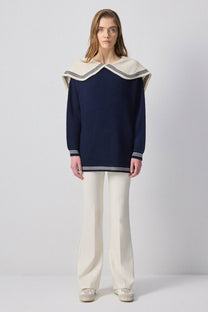 Maglione oversize in maglia con maxi colletto stile sailor