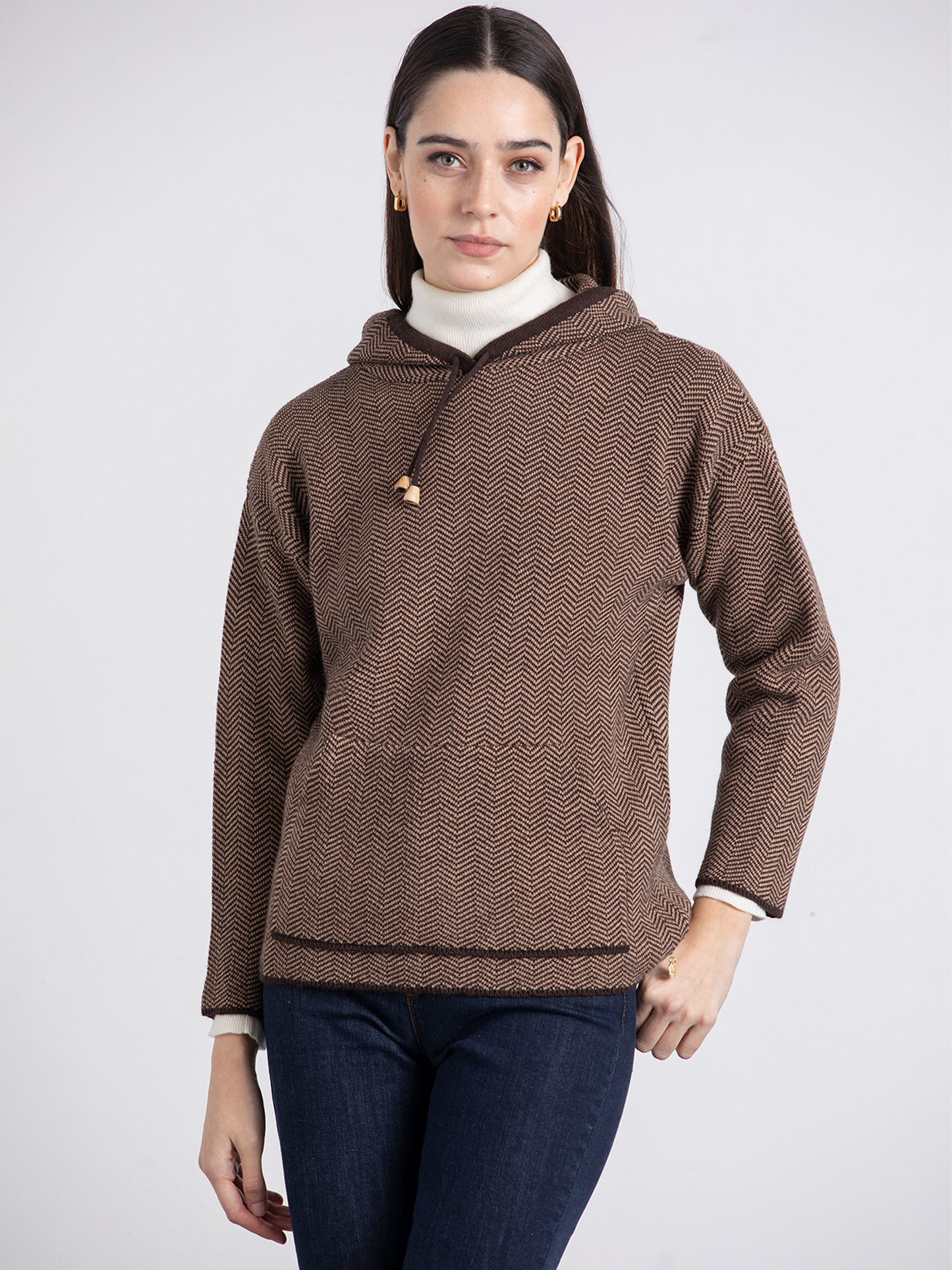 Felpa con cappuccio a spina di pesce