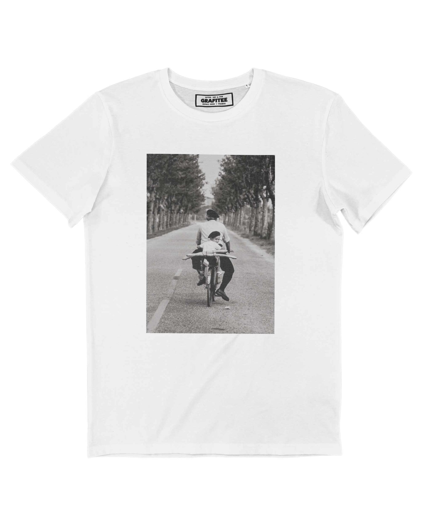T-shirt in cotone biologico con foto vintage in bianco e nero