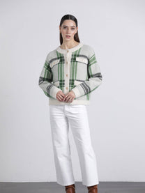 Cardigan in maglia a quadri con bottoni e tasche
