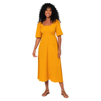 Vestito estivo lungo con maniche corte in cotone e lino