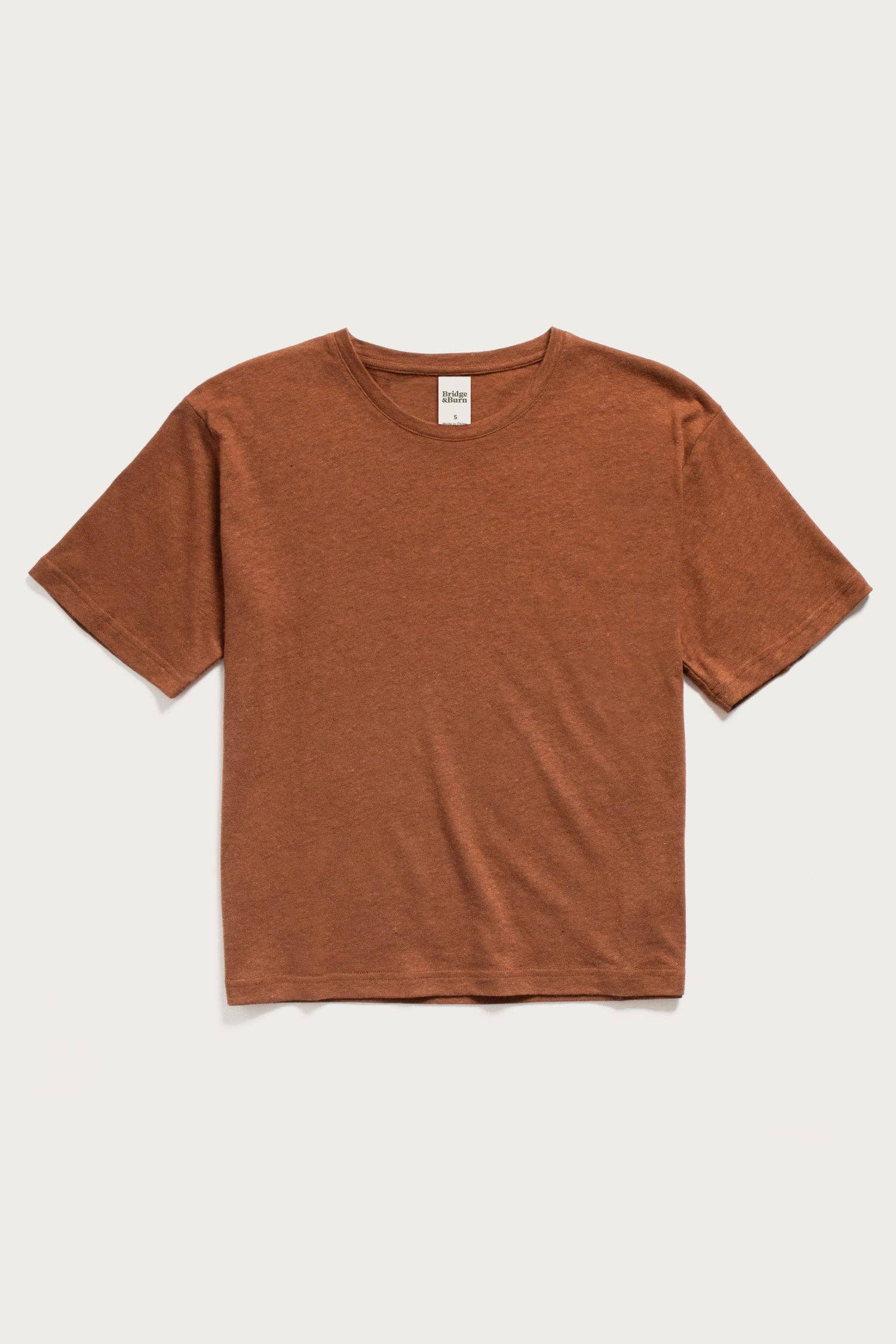 T-shirt squadrata in canapa biologica color Burnt Umber