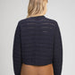 Cardigan in maglia traforata blu navy con bottoni dorati